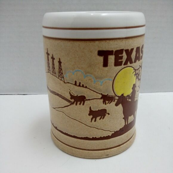 VTG Texas Beer Stein Mug Ceramic Tankard - State Flag, Cowboy, Longhorn Steer - Picture 5 of 8